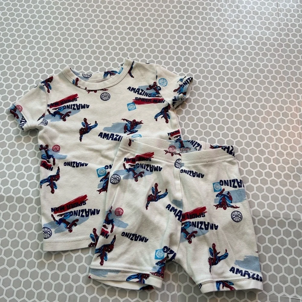 Marvel Baby Gap Toddler Pajama Set - White with Red & Blue Spider Graphics
